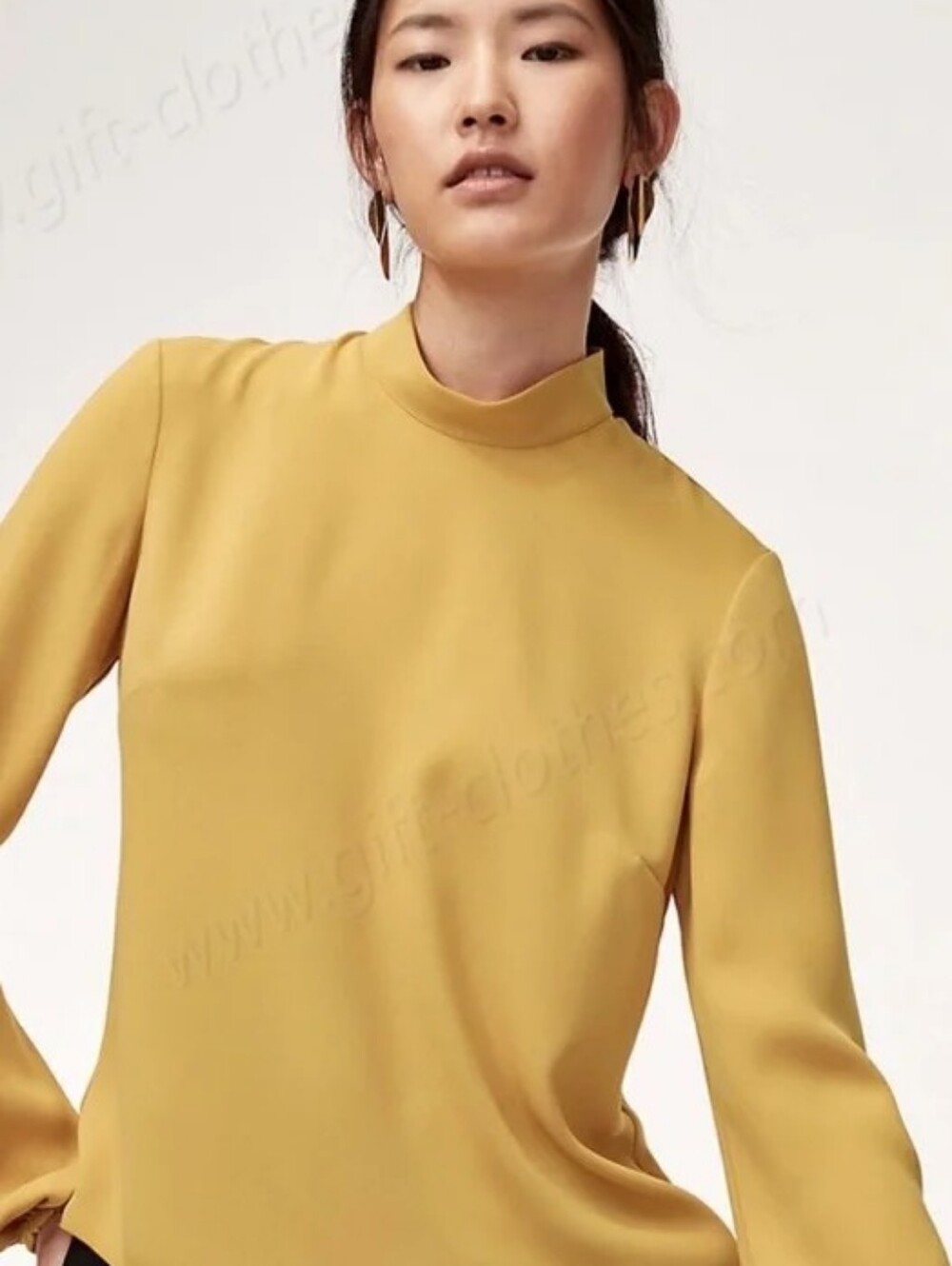 Mustard Mock-Neck Long-Sleeve Top